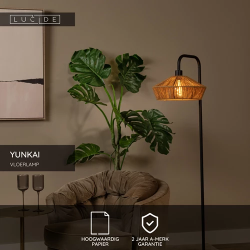 Lucide YUNKAI - Vloerlamp - Ø 40 cm - 1xE27 - Naturel - USP
